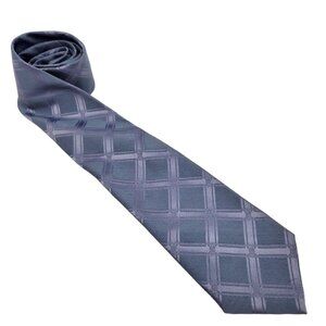 Gino Pompeii Blue Checkered Geometric Tie 100% Polyester EUC‎